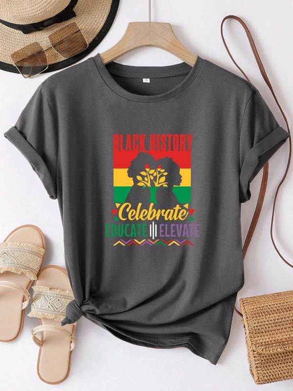 Women's Letter Graphic Round Neck Tee, Casual Short Sleeve T-shirt for Daily Wear, Ladies Clothes for All Seasons Hoodie,...