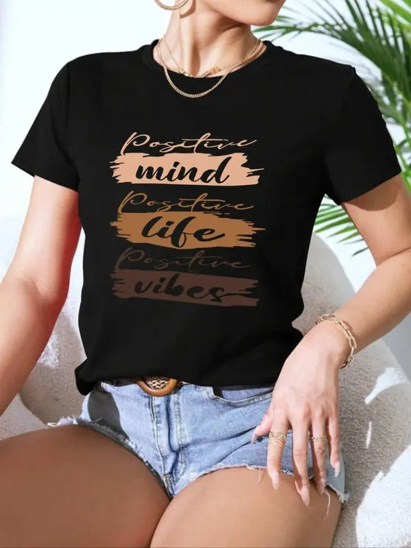 Women's Letter Graphic Round Neck Tee, Casual Short Sleeve T-shirt, Ladies Summer Outfit for Daily Wear Hoodie, Sweatshirt