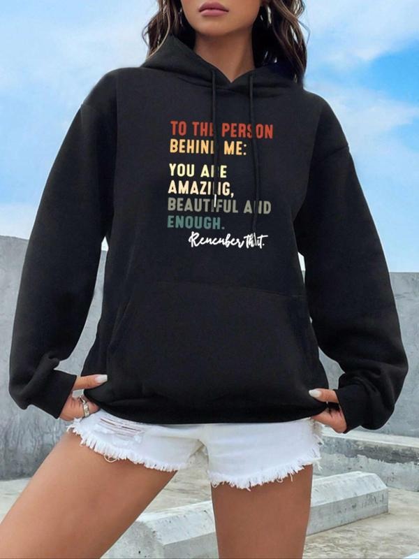 Women's Letter Print  Drawstring Hoodie, Fashion Casual Pocket Drop Shoulder Sweatshirt for Daily Outdoor Wear, Ladies...