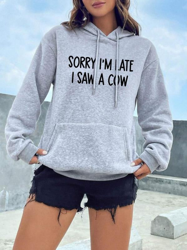 Women's Letter Print  Drawstring Hoodie, Fashion Casual Pocket Drop Shoulder Sweatshirt for Daily Outdoor Wear, Ladies...