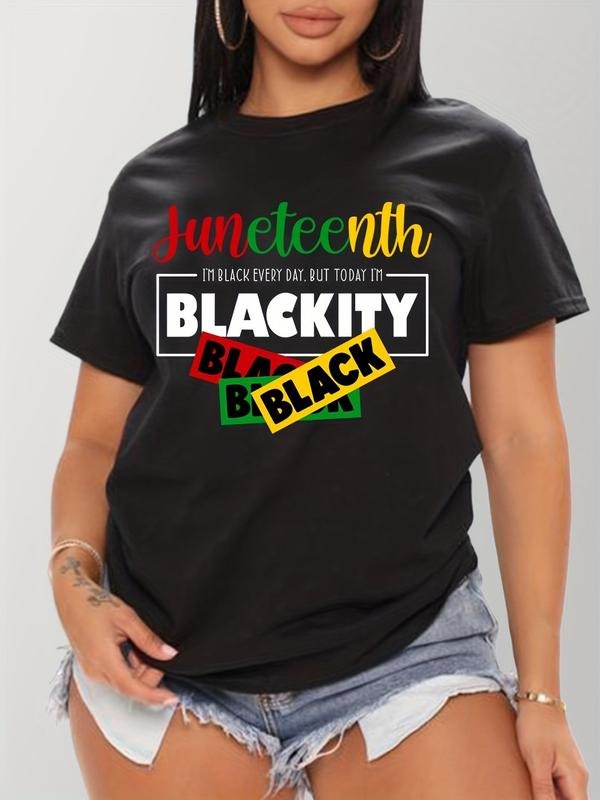 Women's Letter Print  Round Neck Graphic Tee, Fashion Casual Short Sleeve T-shirt for Daily Wear, Ladies Summer Clothes,...