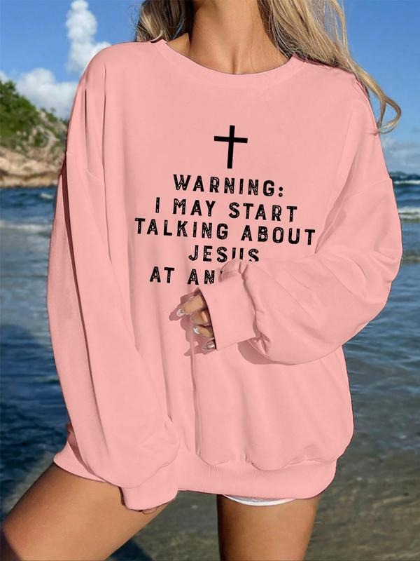 Women's Letter Print Crew Neck Drop Shoulder Sweatshirt, Fashion Regular Fit Casual Long Sleeve Pullover for Fall &...