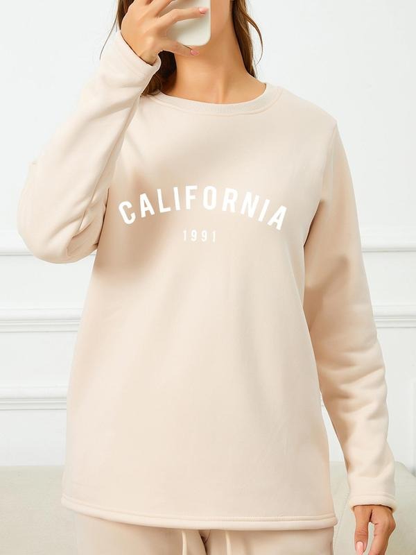 Women's Letter Print Crew Neck Pullover, Casual Long Sleeve Sweatshirt for Fall & Winter, Women's Clothes for Daily Wear...