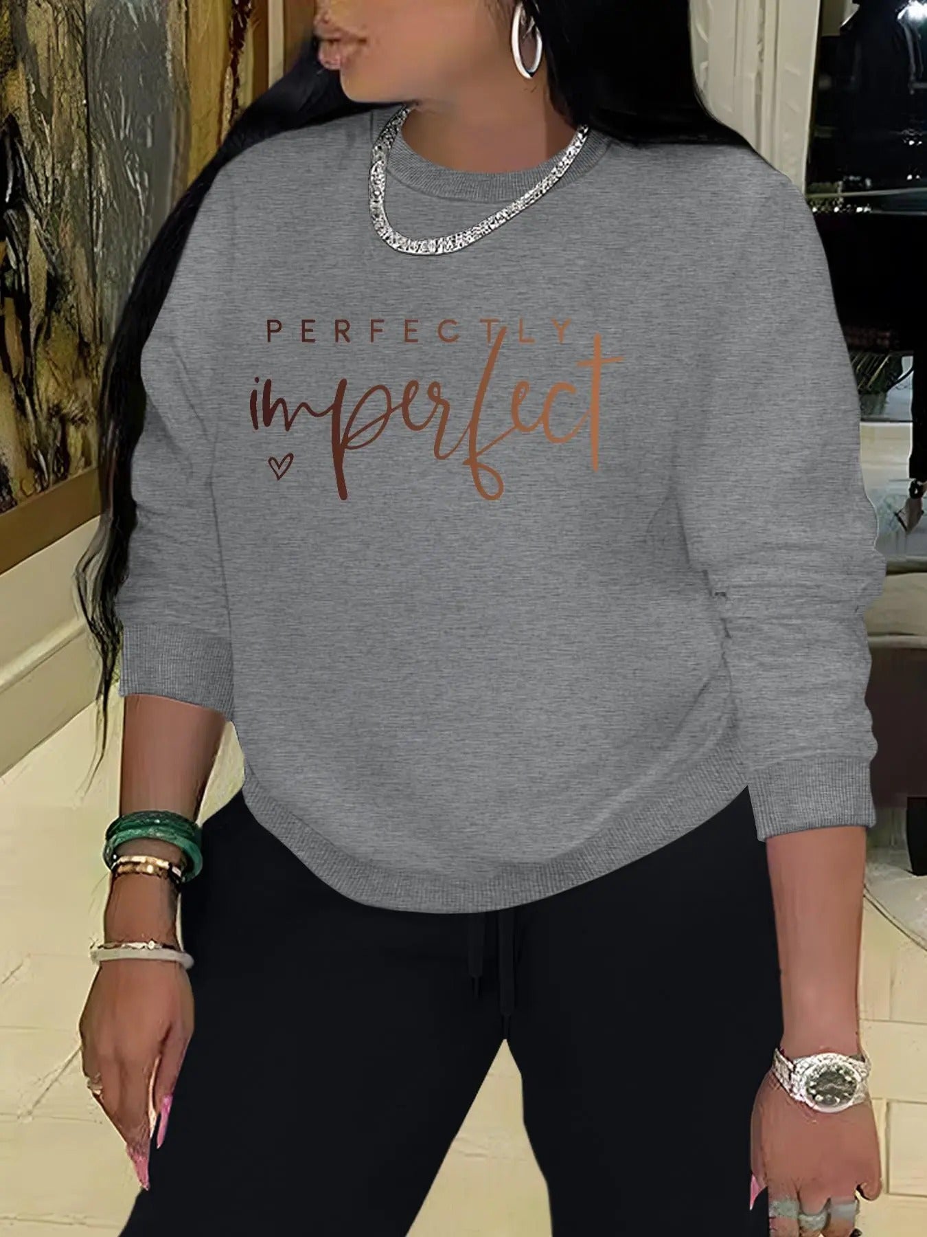 Women's Letter Print Crew Neck Pullover, Fashion Casual Long Sleeve Sweatshirt for Daily Wear, Women's   Clothing for...
