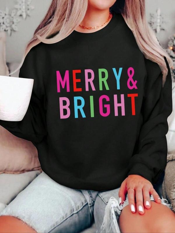 Women's Letter Print Crew Neck Sweatshirt, Casual Drop Shoulder Long Sleeve Pullover, Women's Fall & Winter Clothes for...