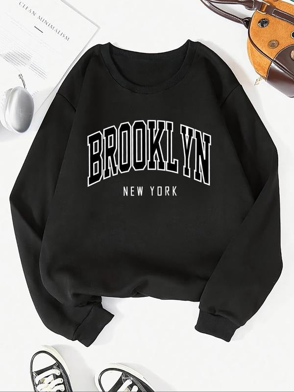 Women's Letter Print Crew Neck Sweatshirt, Casual Long Sleeve Pullover for Fall & Winter, Women's Clothes for Daily Wear...