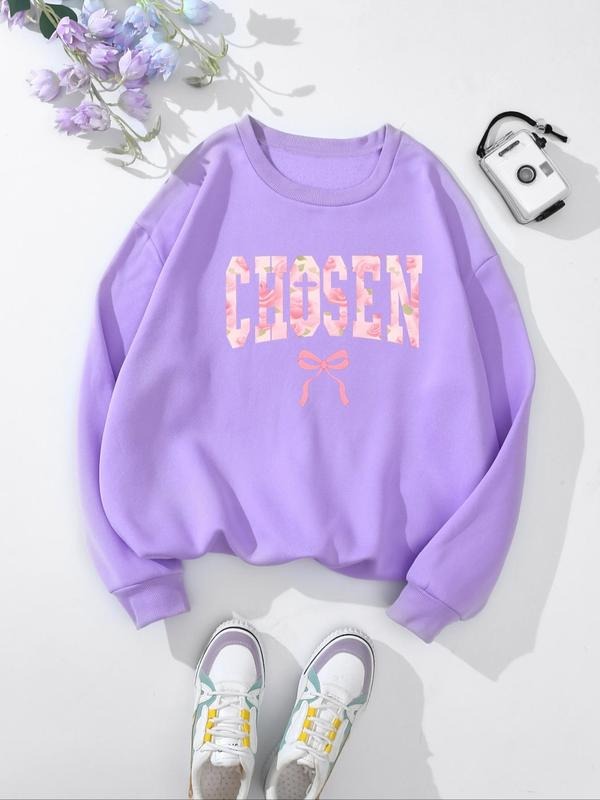 Women's Letter Print Crew Neck Sweatshirt, Casual Long Sleeve Pullover for Fall & Winter, Women's Clothes for Daily Wear...