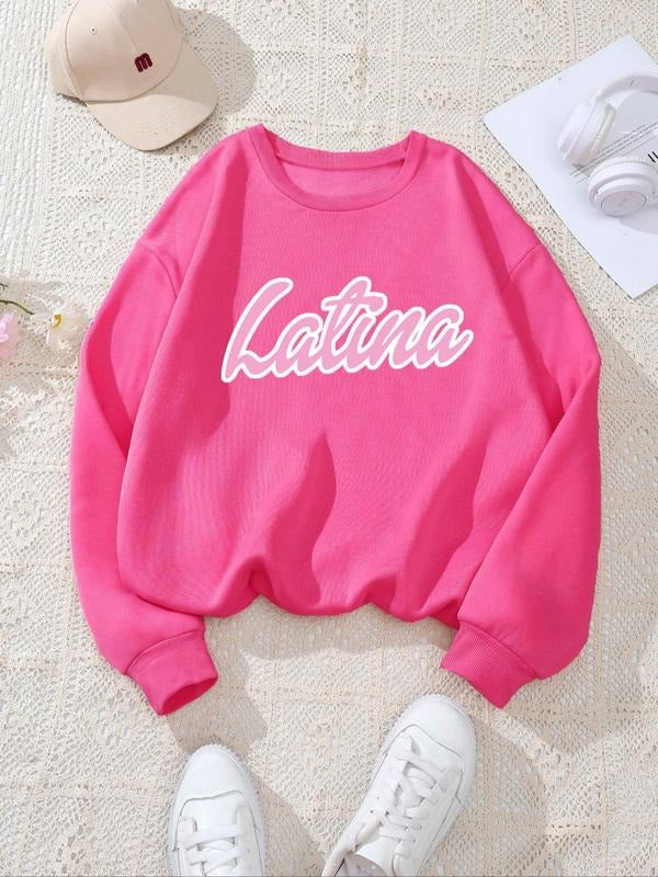 Women's Letter Print Crew Neck Sweatshirt, Casual Long Sleeve Pullover for Fall & Winter, Women's Clothes for Daily Wear...