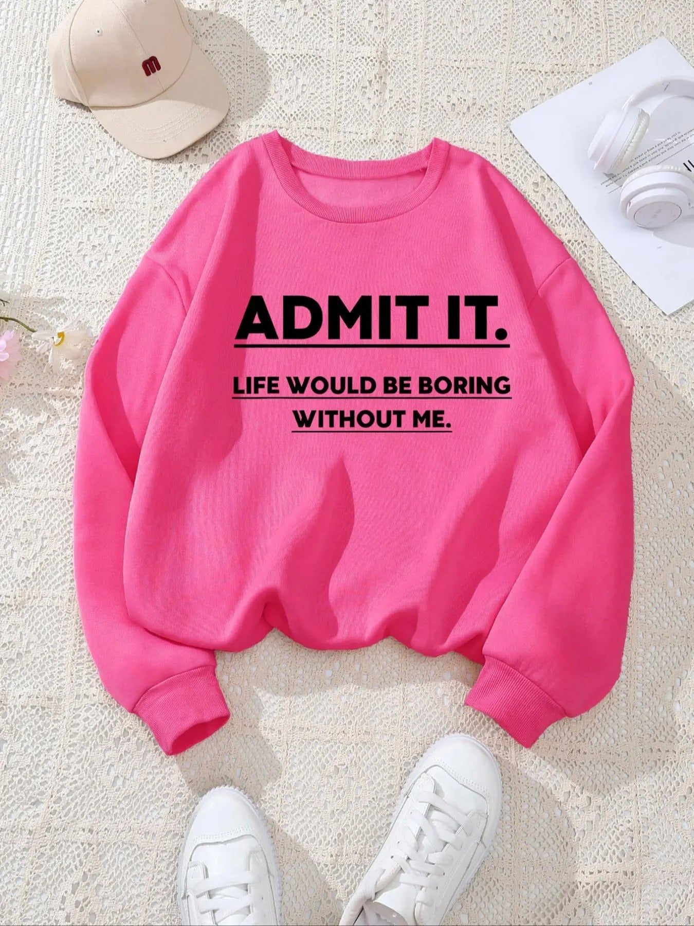Women's Letter Print Crew Neck Sweatshirt, Casual Long Sleeve Pullover for Fall & Winter, Women's Clothes for Daily Wear...