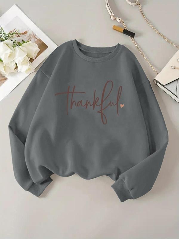 Women's Letter Print Crew Neck Sweatshirt, Casual Long Sleeve Pullover for Fall & Winter, Women's Clothes for Daily Wear...