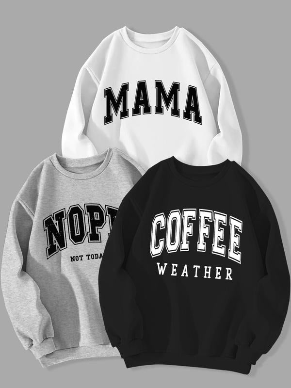 Women's Letter Print Crew Neck Sweatshirt, Casual Trendy Long Sleeve Pullover for Fall & Winter, Women's Clothes for...