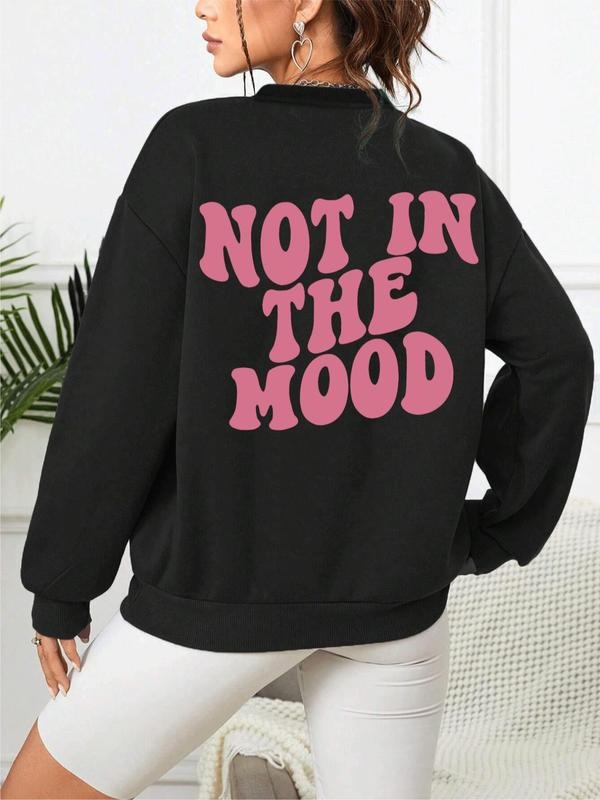 Women's Letter Print Crew Neck Sweatshirt, Long Sleeve Drop Shoulder Loose Pullover Tops, Casual Fashion Fall Clothes for...