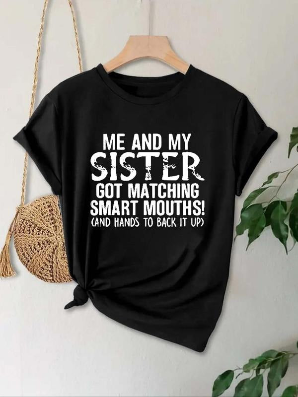 Women's Letter Print Crew Neck Tee, Casual Short Sleeve T-Shirt, Ladies Summer Outfit style 02 Hoodie, Sweatshirt