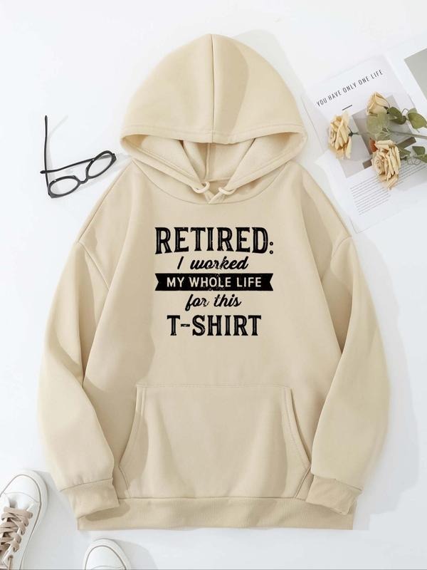 Women's Letter Print Drawstring Drop Shoulder Hoodie, Fashion Casual Pocket Hooded Sweatshirt for Daily Holiday Outdoor...
