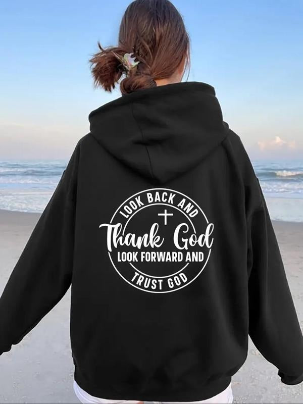 Women's Letter Print Drawstring Hoodie, 1 Count Fashion Casual Hooded Sweatshirt for Daily Holiday Outdoor Wear, Women...