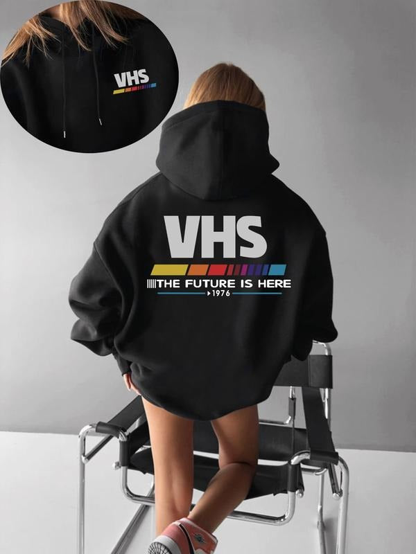 Women's Letter Print Drawstring Hoodie, Casual Drop Shoulder Long Sleeve Hooded Sweatshirt, Ladies Fall & Winter Clothes...