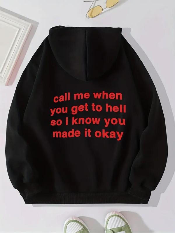 Women's Letter Print Drawstring Hoodie, Fashion Casual Hooded Sweatshirt for Daily Holiday Outdoor Wear, Women Clothing...