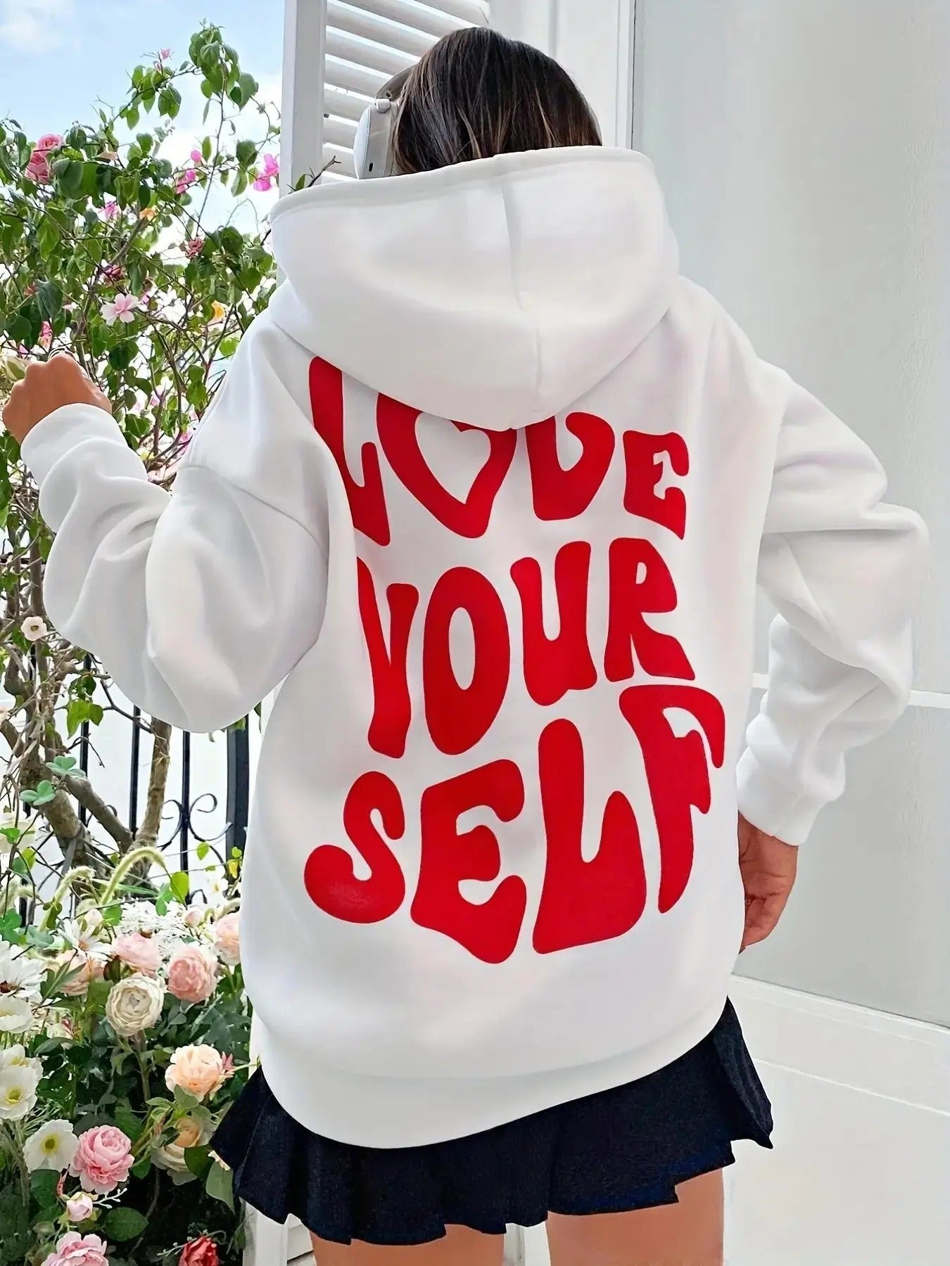 Women's Letter Print Drawstring Hoodie, Fashion Casual Long Sleeve Hooded Sweatshirt for Daily Holiday Outdoor Wear,...