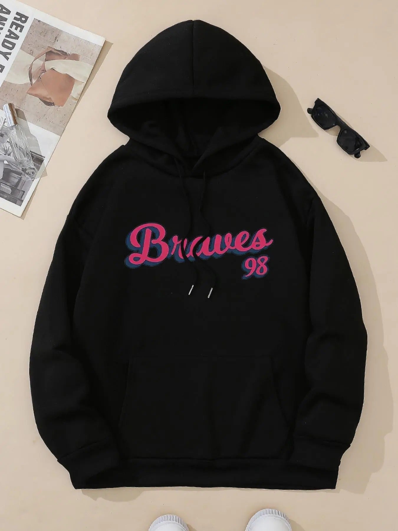 Women's Letter Print Drawstring Pocket Hoodie, Casual Drop Shoulder Long Sleeve Hooded Sweatshirt, Ladies Fall & Winter...