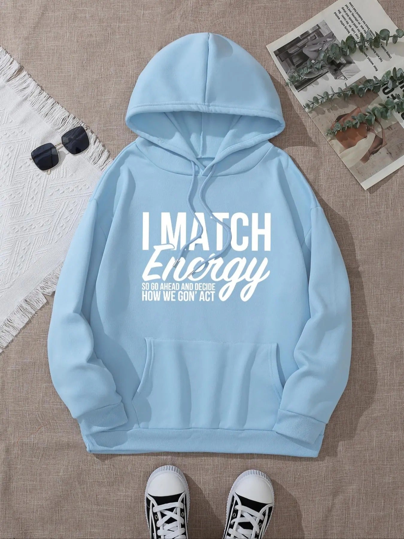 Women's Letter Print Drawstring Pocket Hoodie, Casual Drop Shoulder Long Sleeve Hooded Sweatshirt, Ladies Fall & Winter...