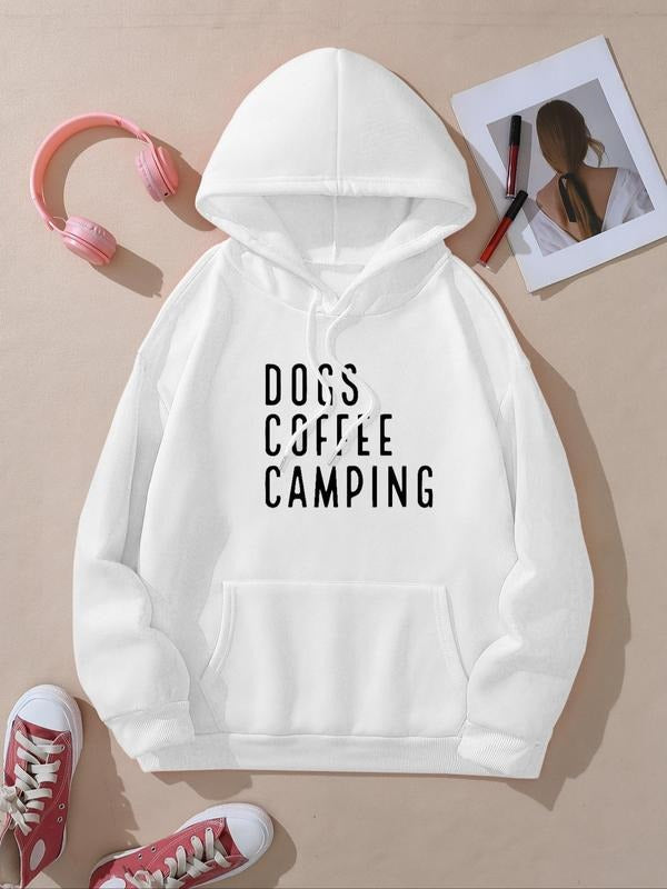 Women's Letter Print Drawstring Pocket Hoodie, Casual Fashion Hooded Sweatshirt for Daily Holiday Outdoor Wear, Ladies...