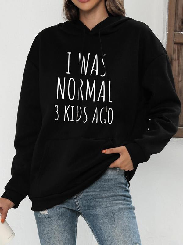 Women's Letter Print Drawstring Pocket Hoodie, Casual Long Sleeve Hooded Sweatshirt for Daily Wear, Women's Clothes for...