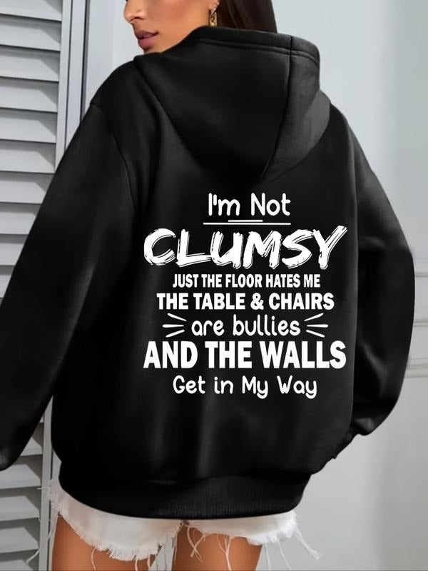 Women's Letter Print Drawstring Pocket Hoodie, Casual Long Sleeve Hooded Sweatshirt for Fall & Winter, Fashion Ladies'...