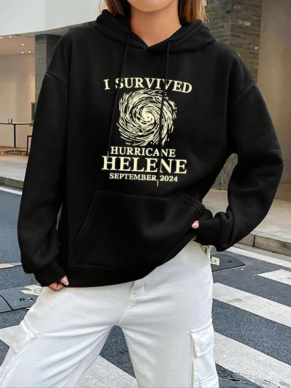 Women's Letter Print Drawstring Pocket Hoodie, Casual Long Sleeve Hooded Sweatshirt for Fall & Winter, Fashion Ladies'...