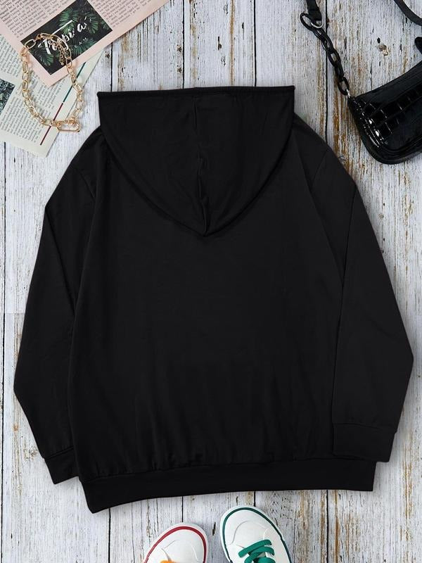 Letter Print Drawstring Pocket Casual Long Sleeve Hooded Fall & Winter Clothes Daily T-Shirts, Hoodie, Sweatshirt