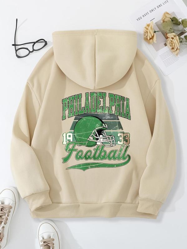 Women's Letter Print Drawstring Pocket Hoodie, Casual Long Sleeve Hooded Sweatshirt for Fall & Winter, Women's Clothes...