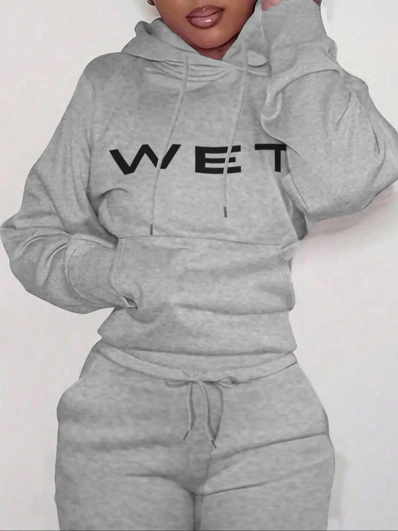 Women's Letter Print Drawstring Pocket Hoodie, Casual Long Sleeve Hooded Sweatshirt for Fall & Winter, Women's Clothes...