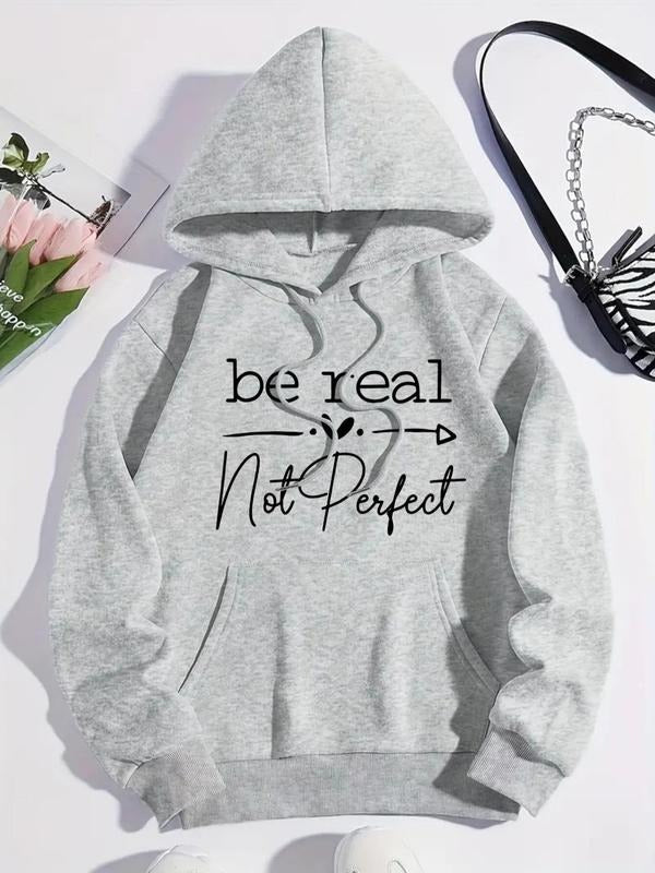 Women's Letter Print Drawstring Pocket Hoodie, Casual Long Sleeve Hooded Sweatshirt for Fall & Winter, Women's Clothes...