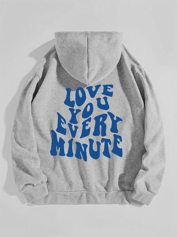 Women's Letter Print Drawstring Pocket Hoodie, Casual Long Sleeve Hooded Sweatshirt for Fall & Winter, Women's Clothes...