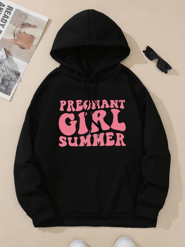 Women's Letter Print Drawstring Pocket Hoodie, Casual Long Sleeve Hooded Sweatshirt for Fall & Winter, Women's Clothes...