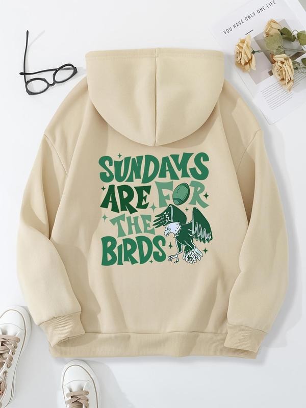 Women's Letter Print Drawstring Pocket Hoodie, Casual Long Sleeve Kangaroo Pocket Hooded Sweatshirt for Fall & Winter,...