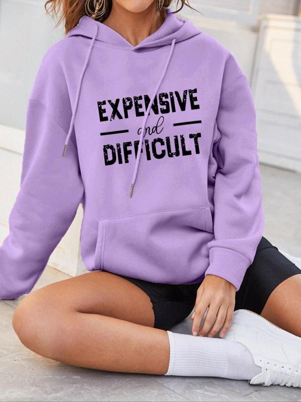 Women's Letter Print Drawstring Pocket Hoodie, Fashion Casual Drop Shoulder Hooded Sweatshirt for Daily Holiday Outdoor...