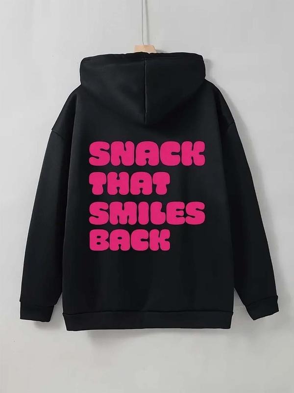 Women's Letter Print Drop Drawstring Shoulder Hoodie, Fashion Casual Kangaroo Pocket Hooded Sweatshirt for Daily Holiday...