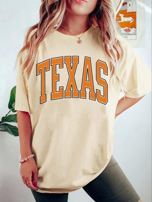 Women's Letter Print Drop Shoulder Crew Neck Tee, Casual Comfy Half Sleeve Round Neck T-Shirt for Daily Wear, Women's Top...