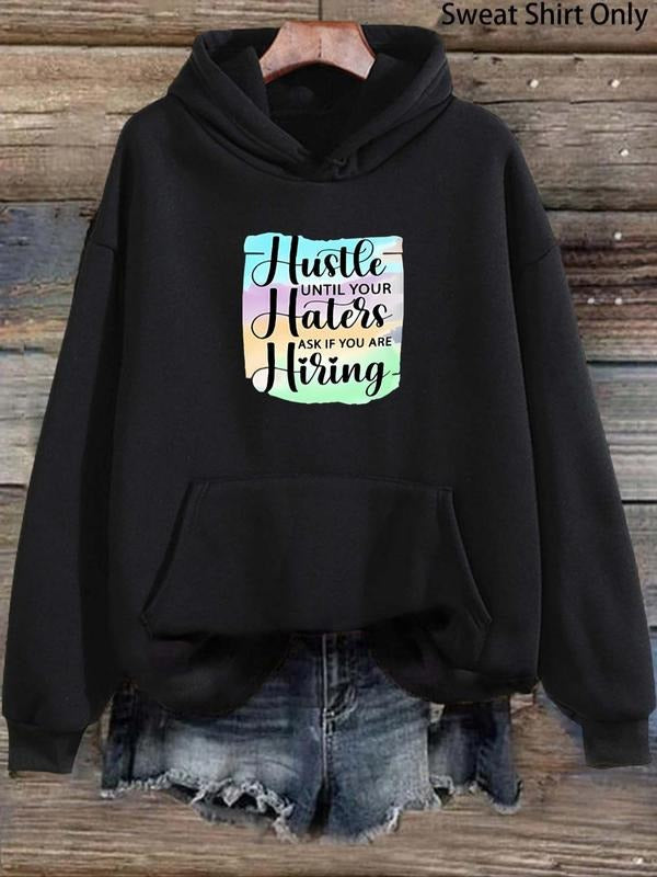 Women's Letter Print Drop Shoulder Drawstring Hoodie, Fashion Casual Kangaroo Pocket Hooded Sweatshirt for Daily Holiday...