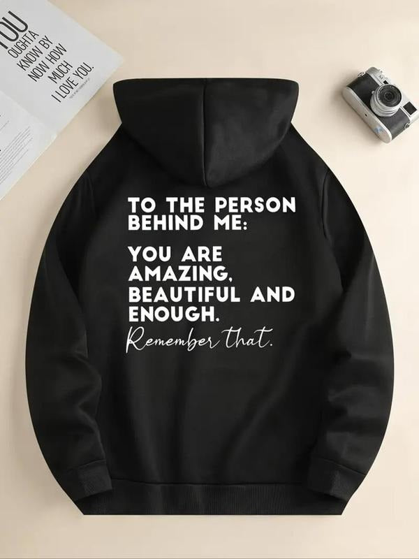 Women's Letter Print Drop Shoulder Drawstring Hoodie, Fashion Casual Kangaroo Pocket Hooded Sweatshirt for Daily Holiday...
