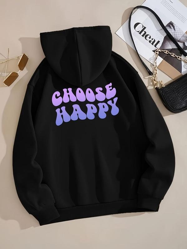 Women's Letter Print Drop Shoulder Drawstring Hoodie, Fashion Casual Kangaroo Pocket Hooded Sweatshirt for Daily Holiday...