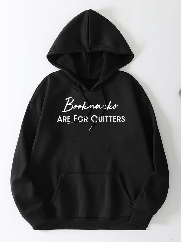 Women's Letter Print Drop Shoulder Drawstring Hoodie, Fashion Casual Kangaroo Pocket Hooded Sweatshirt for Daily Holiday...