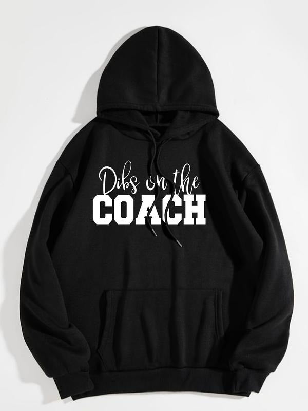 Women's Letter Print Drop Shoulder Drawstring Hoodie, Fashion Casual Kangaroo Pocket Hooded Sweatshirt for Daily Holiday...