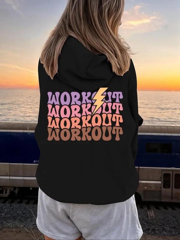 Women's Letter Print Drop Shoulder Drawstring Hoodie, Fashion Casual Kangaroo Pocket Hooded Sweatshirt for Daily Holiday...