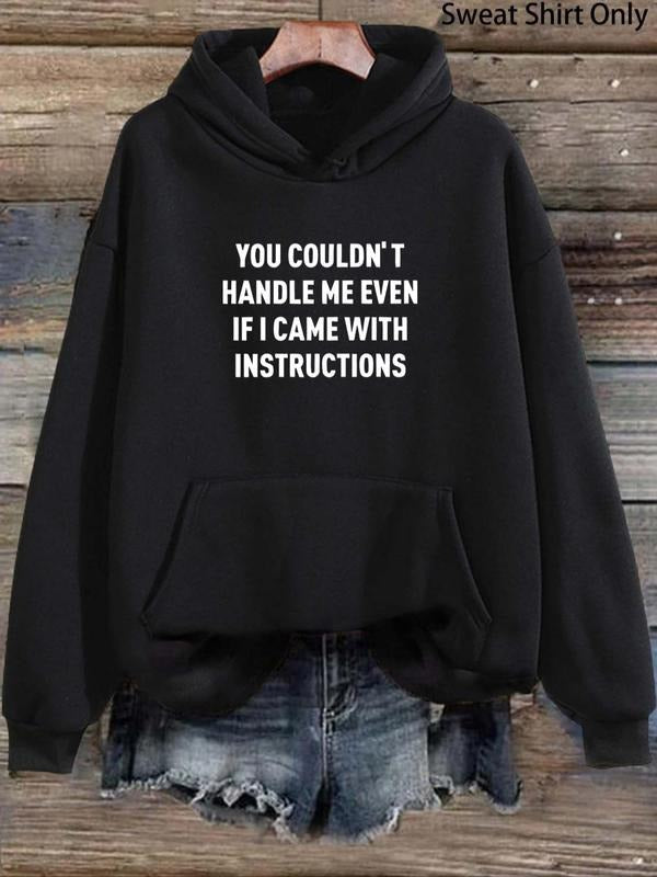 Women's Letter Print Drop Shoulder Drawstring Hoodie, Fashion Casual Kangaroo Pocket Hooded Sweatshirt for Daily Holiday...