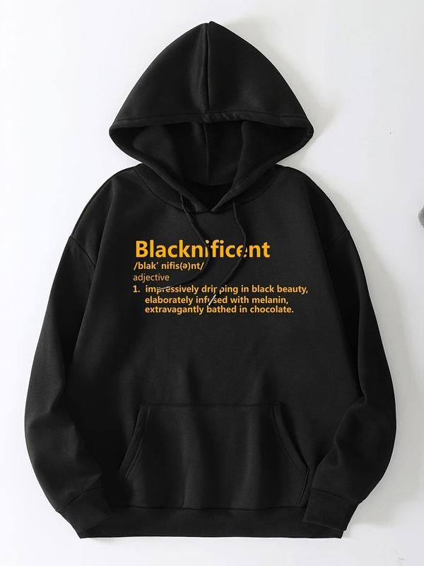 Women's Letter Print Drop Shoulder Drawstring Hoodie, Fashion Casual Kangaroo Pocket Hooded Sweatshirt for Daily Holiday...