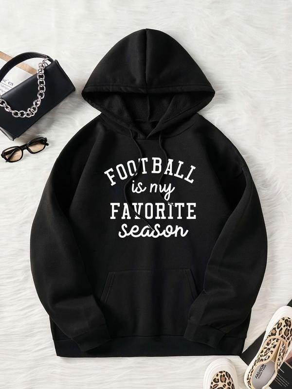 Women's Letter Print Drop Shoulder Drawstring Hoodie, Fashion Casual Kangaroo Pocket Hooded Sweatshirt for Daily Holiday...