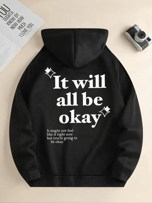 Women's Letter Print Drop Shoulder Drawstring Hoodie, Fashion Casual Kangaroo Pocket Hooded Sweatshirt for Daily Holiday...