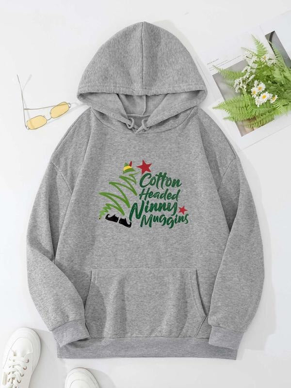 Women's Letter Print Drop Shoulder Drawstring Hoodie, Fashion Casual Kangaroo Pocket Hooded Sweatshirt for Daily Holiday...