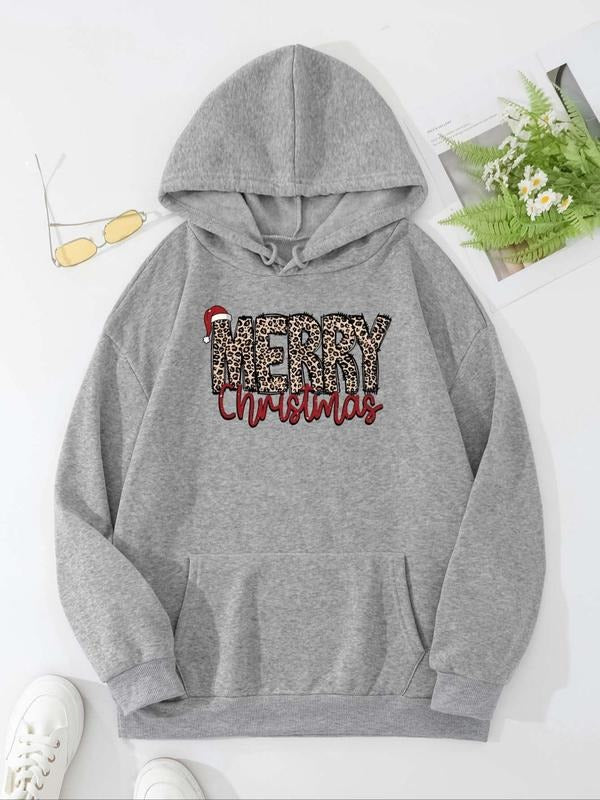 Women's Letter Print Drop Shoulder Drawstring Hoodie, Fashion Casual Kangaroo Pocket Hooded Sweatshirt for Daily Outdoor...